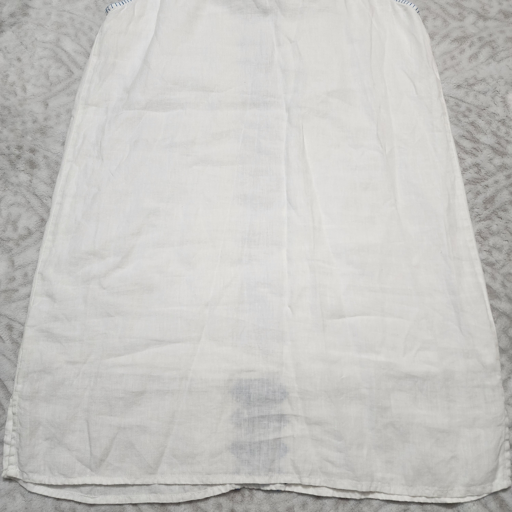 Lucky Brand 100% Linen Halter Dress Size M Embroidered White And Blue - Picture 8 of 16